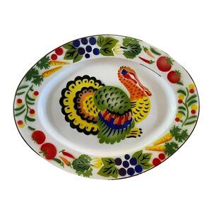 Large Oval Tin Colorful Rooster Platter, Decor, Serveware Made in Hong Kong